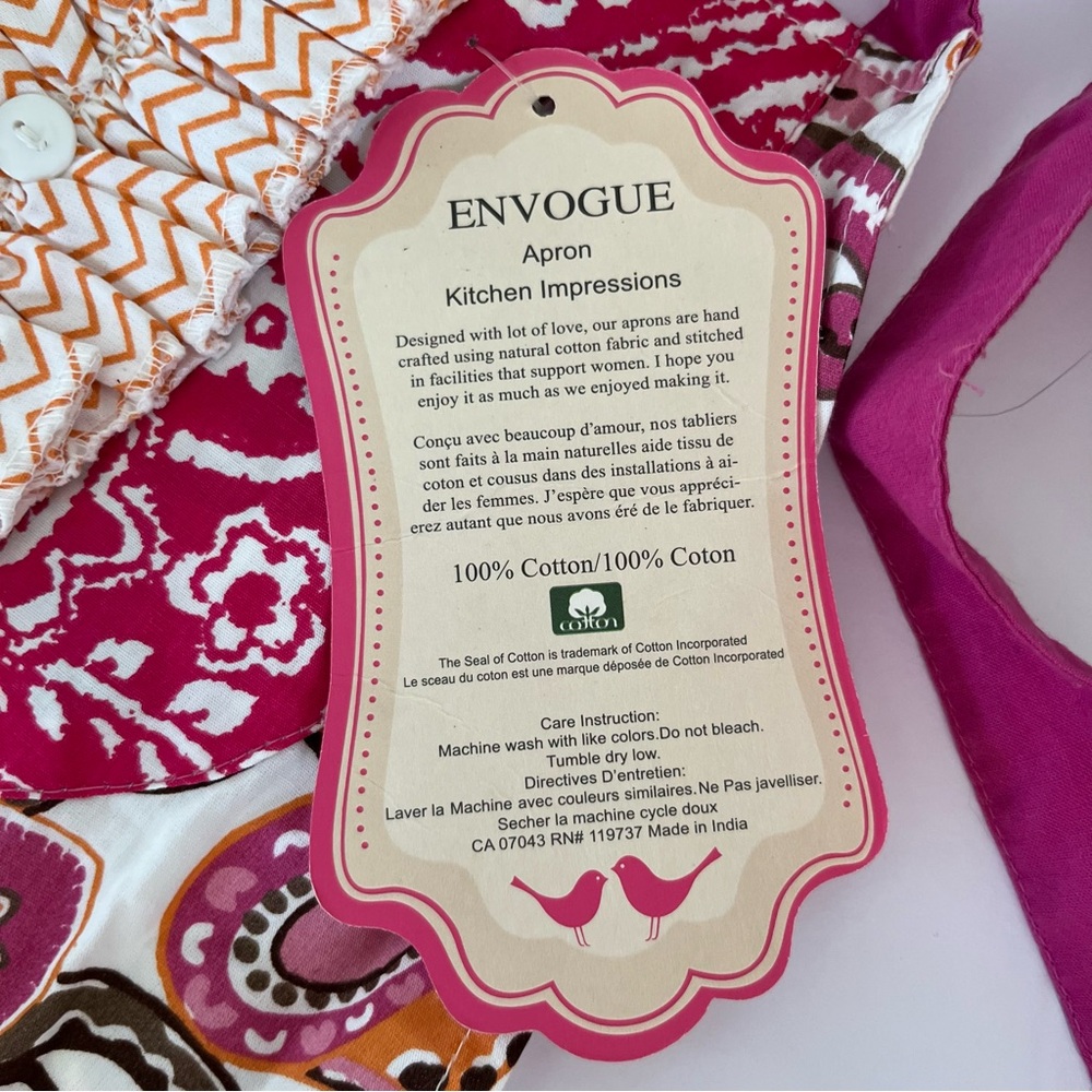 Simply ENVOGUE Full Apron Bib Cotton Paisley Pink Orange Kitchen Impressions NWT - Picture 3 of 11